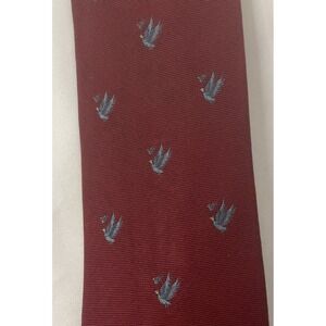 Vintage Audubon Collection Silk Necktie Flying Ducks Burgundy/Dark Red